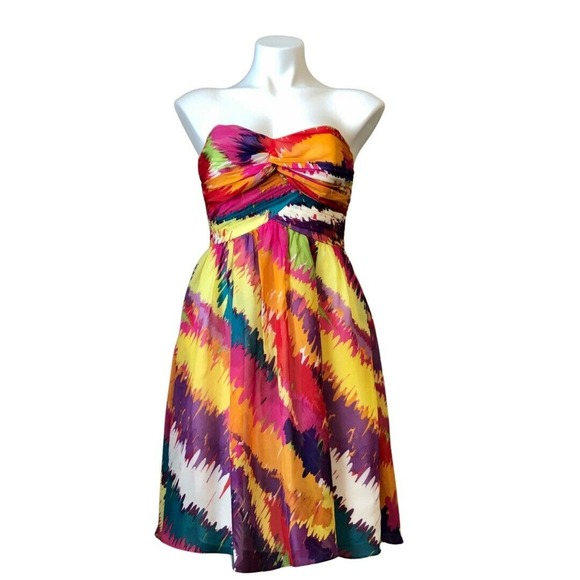 Shoshanna Dresses & Skirts - Shoshanna Strapless Dress 2 Silk Multicolor Lined Boned Bodice Back Zip